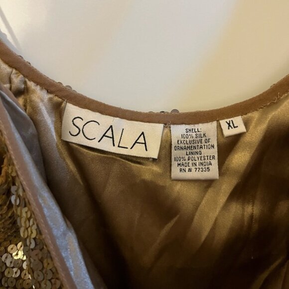 Gold Sequin Scala 100 % Silk Evening Top with Side Zipper, Size XL - Picture 4 of 8